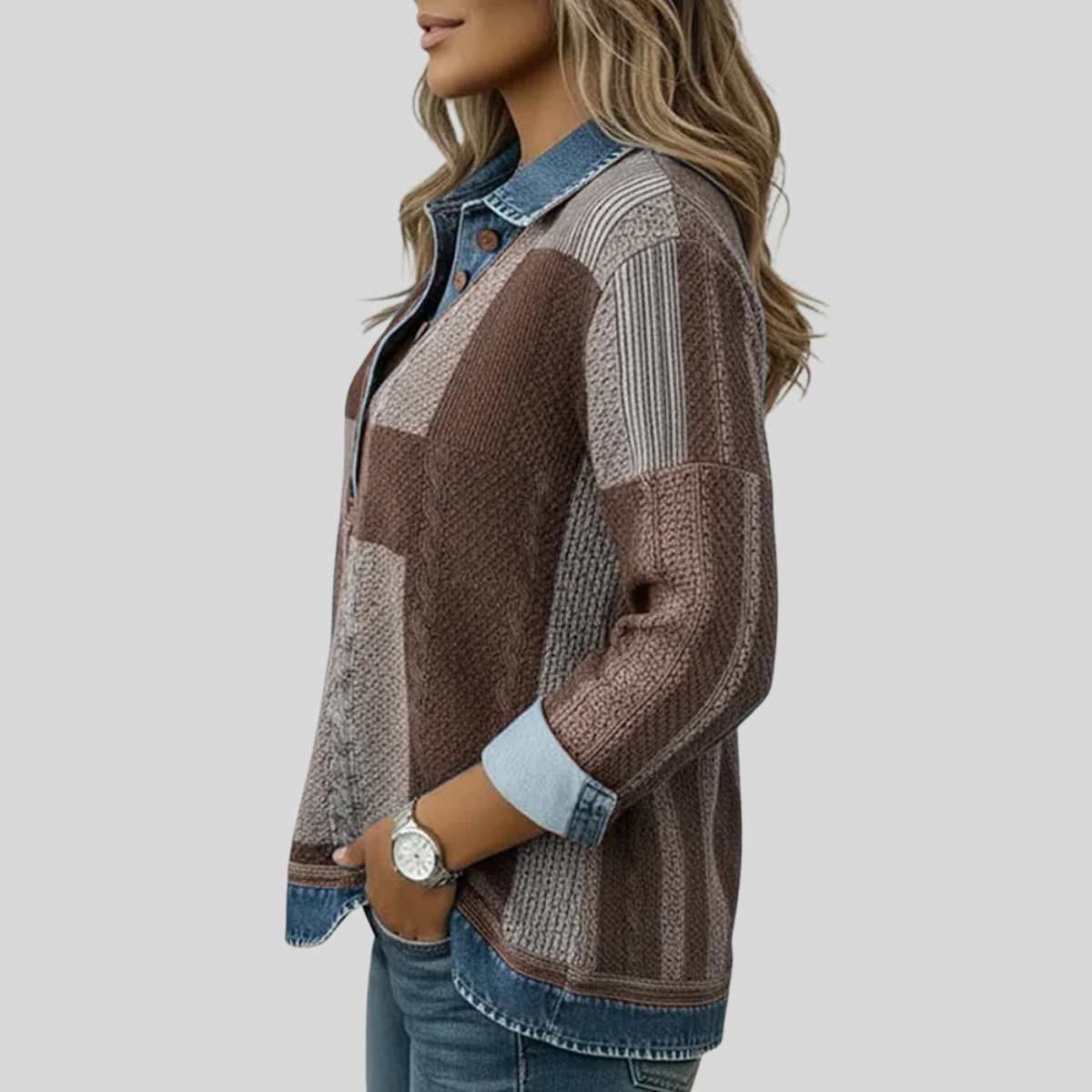 Stella | Women's Colorblock Button-Front Pullover Sweatshirt