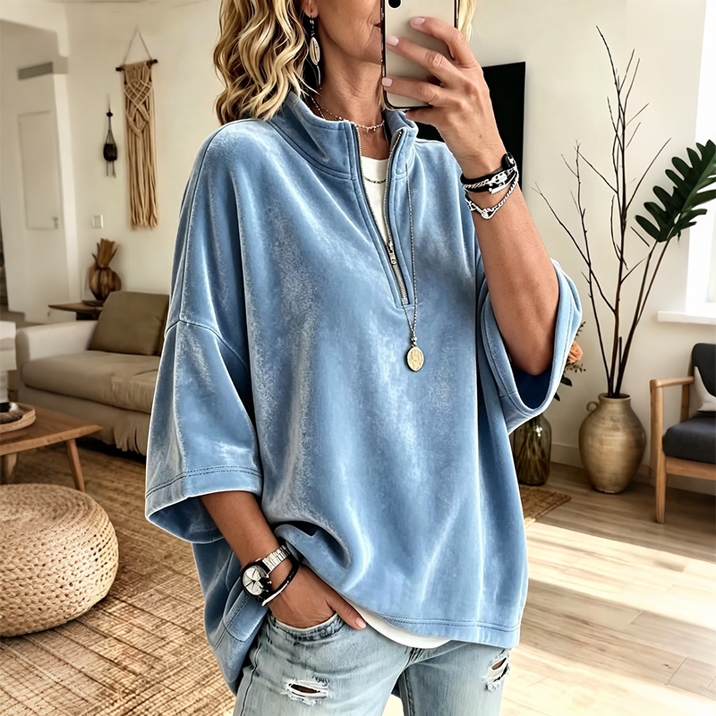 Bridget - Velvet Half-Zip Oversized Pullover
