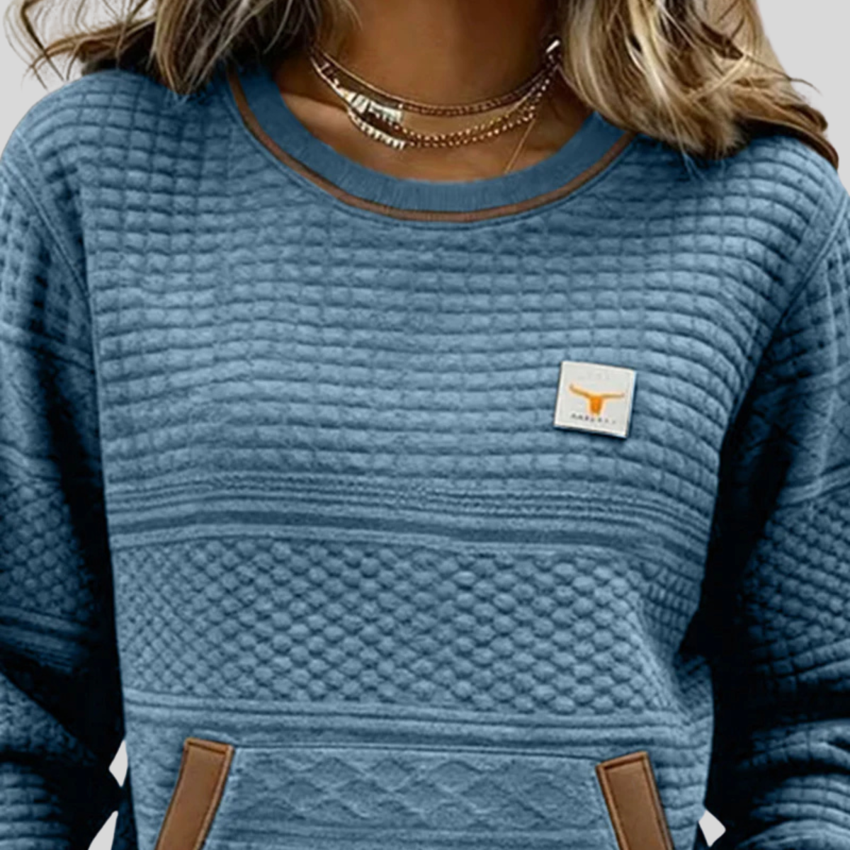 June | Women's Colorblock Crew Neck Sweatshirt with Kangaroo Pocket