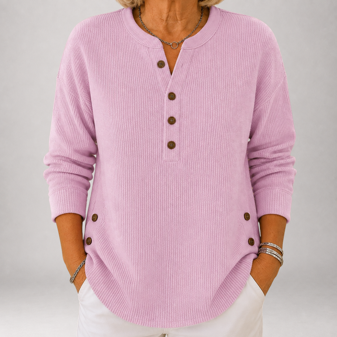 Inessa - Ribbed Henley Tunic with Side Buttons