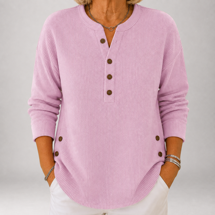 Inessa - Ribbed Henley Tunic with Side Buttons