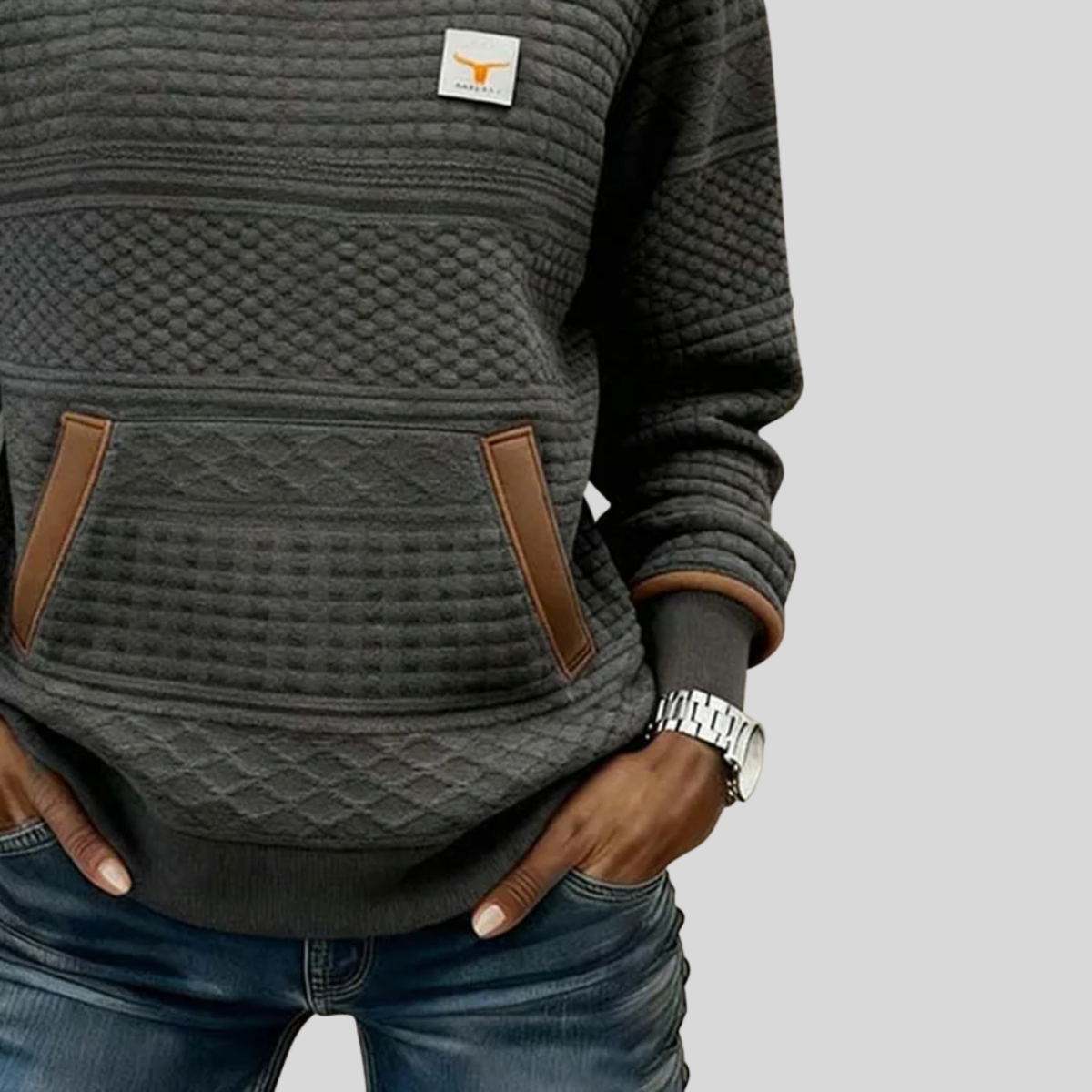 June | Women's Colorblock Crew Neck Sweatshirt with Kangaroo Pocket