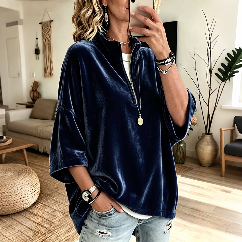 Bridget - Velvet Half-Zip Oversized Pullover