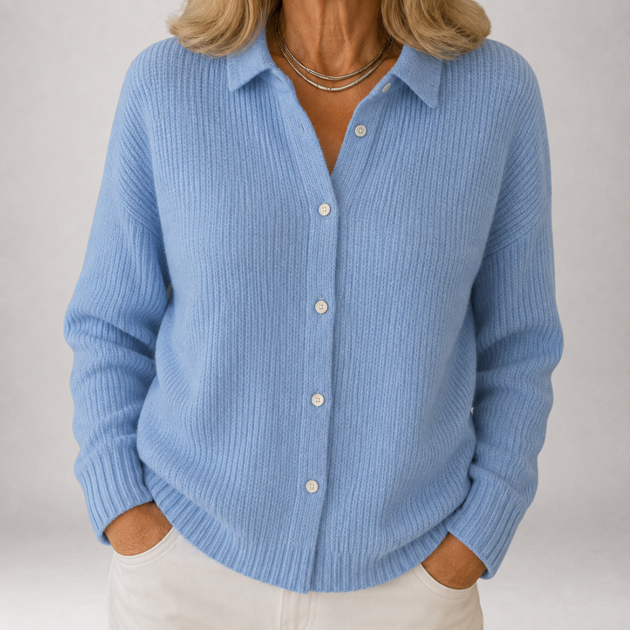 Junia - Ribbed Collared Knit Cardigan