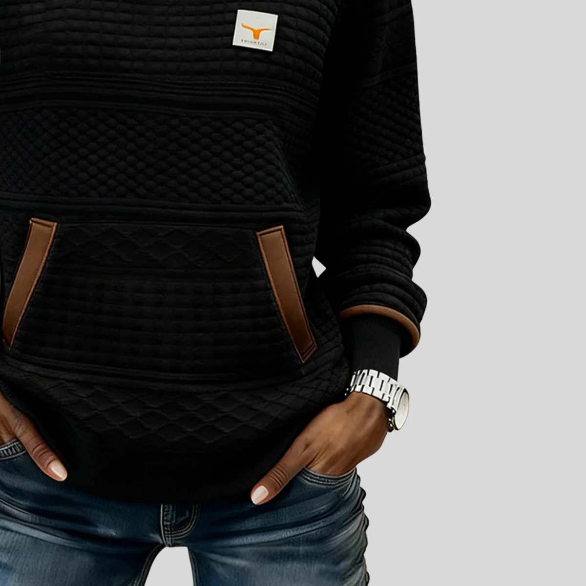 June | Women's Colorblock Crew Neck Sweatshirt with Kangaroo Pocket
