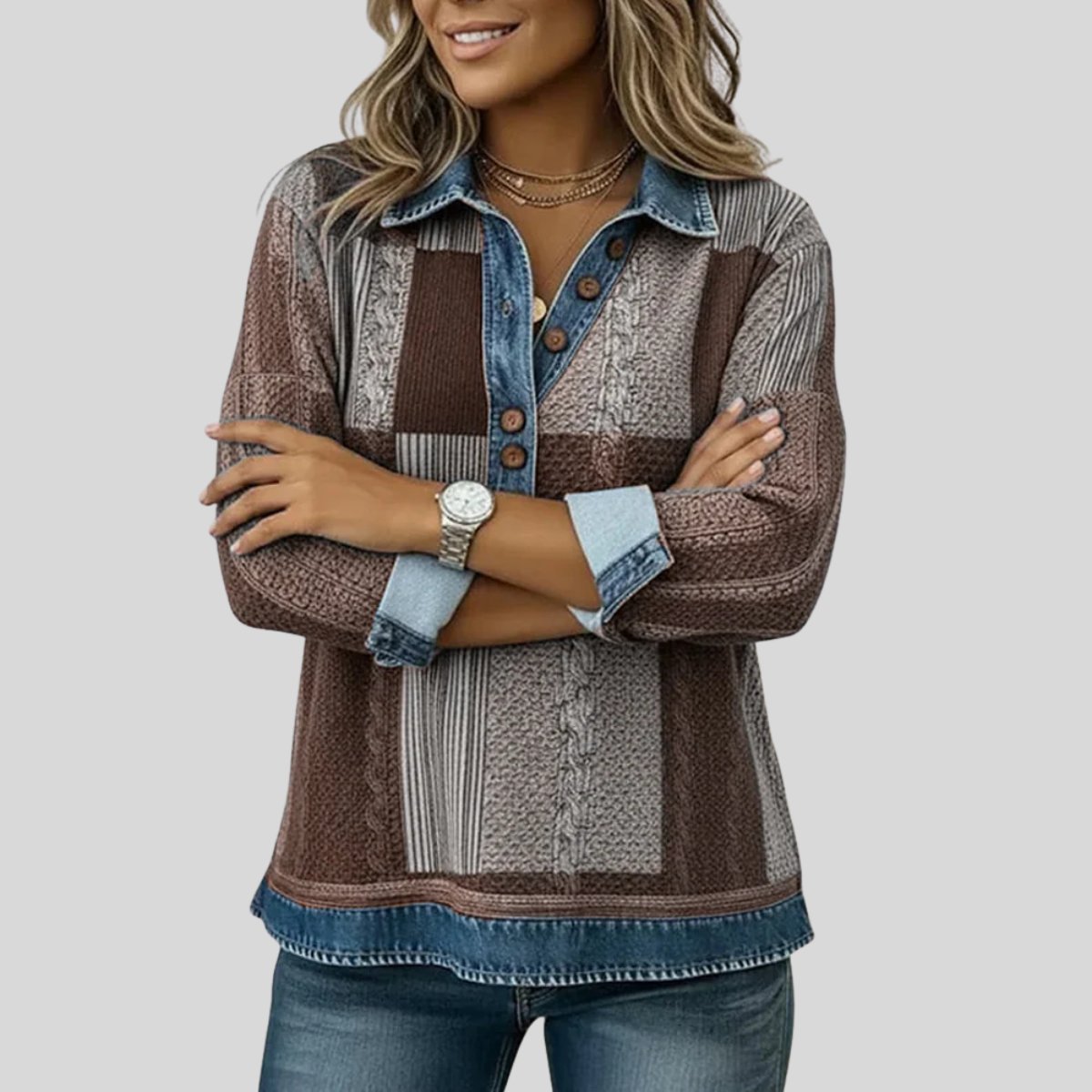 Stella | Women's Colorblock Button-Front Pullover Sweatshirt