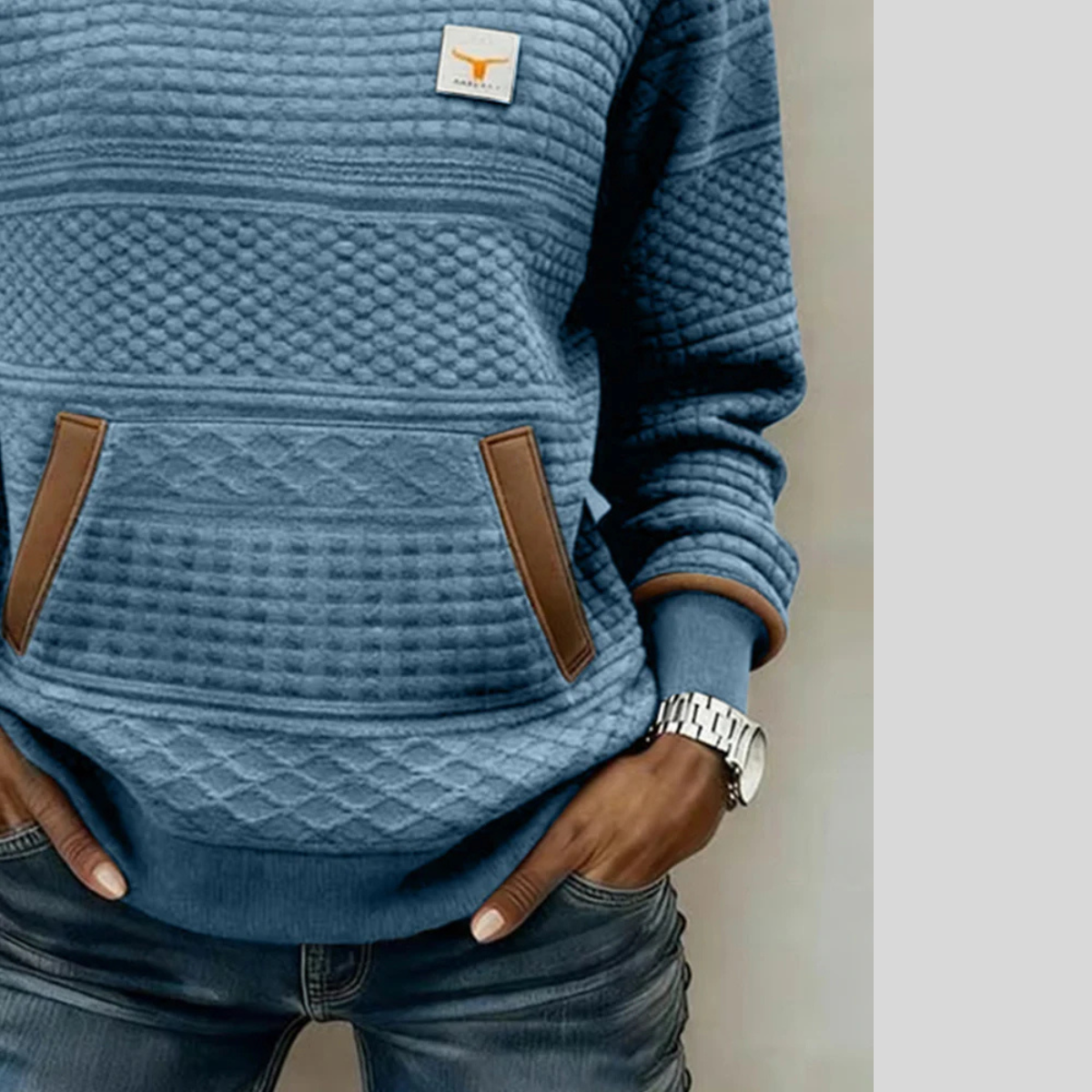 June | Women's Colorblock Crew Neck Sweatshirt with Kangaroo Pocket