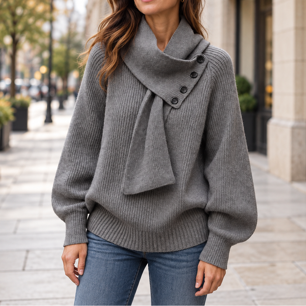 Alysa - Scarf-Neck Button Sweater