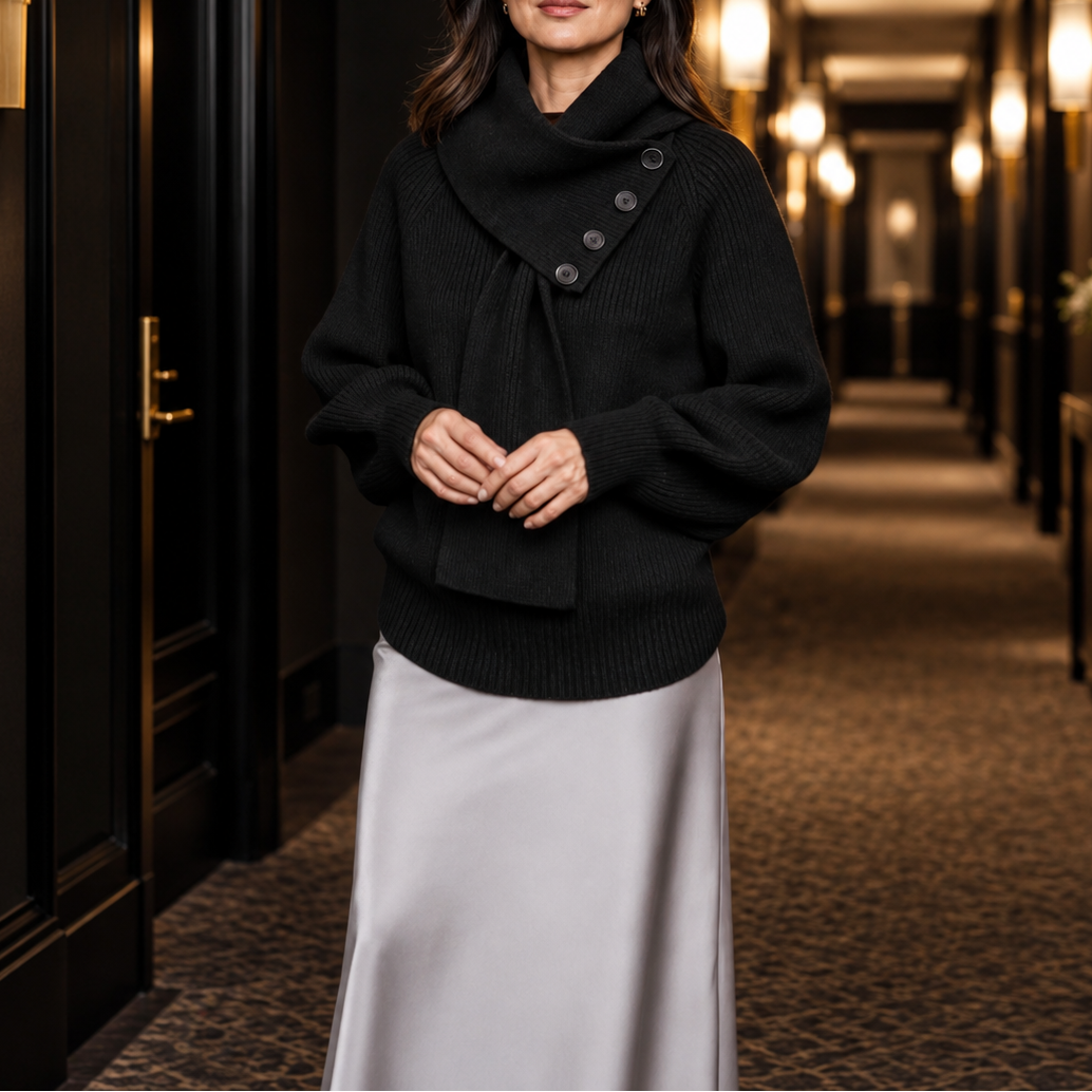 Alysa - Scarf-Neck Button Sweater