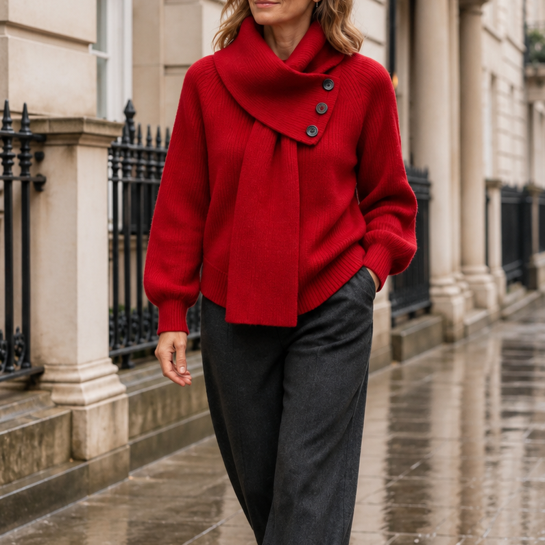 Alysa - Scarf-Neck Button Sweater
