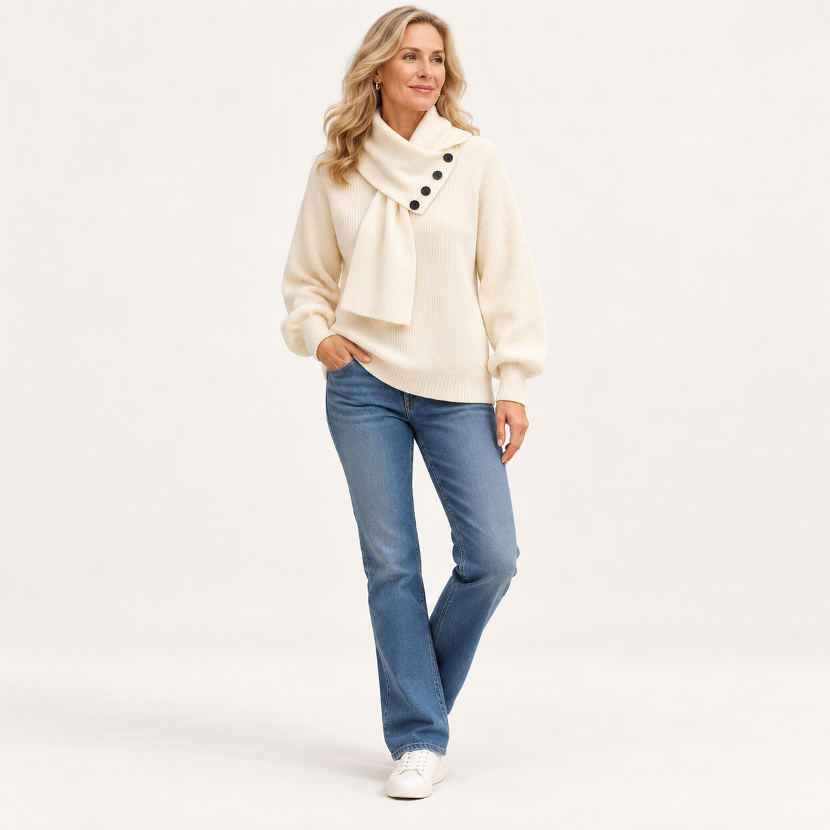 Alysa - Scarf-Neck Button Sweater