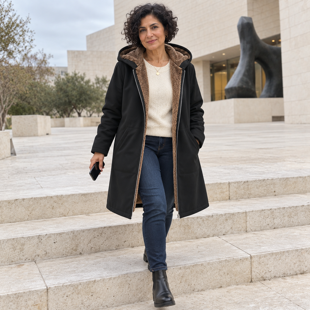 Evelyn - Cozy Sherpa-Lined Hooded Coat
