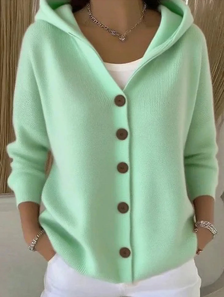 Harriet - Elegant Button Hooded Sweater