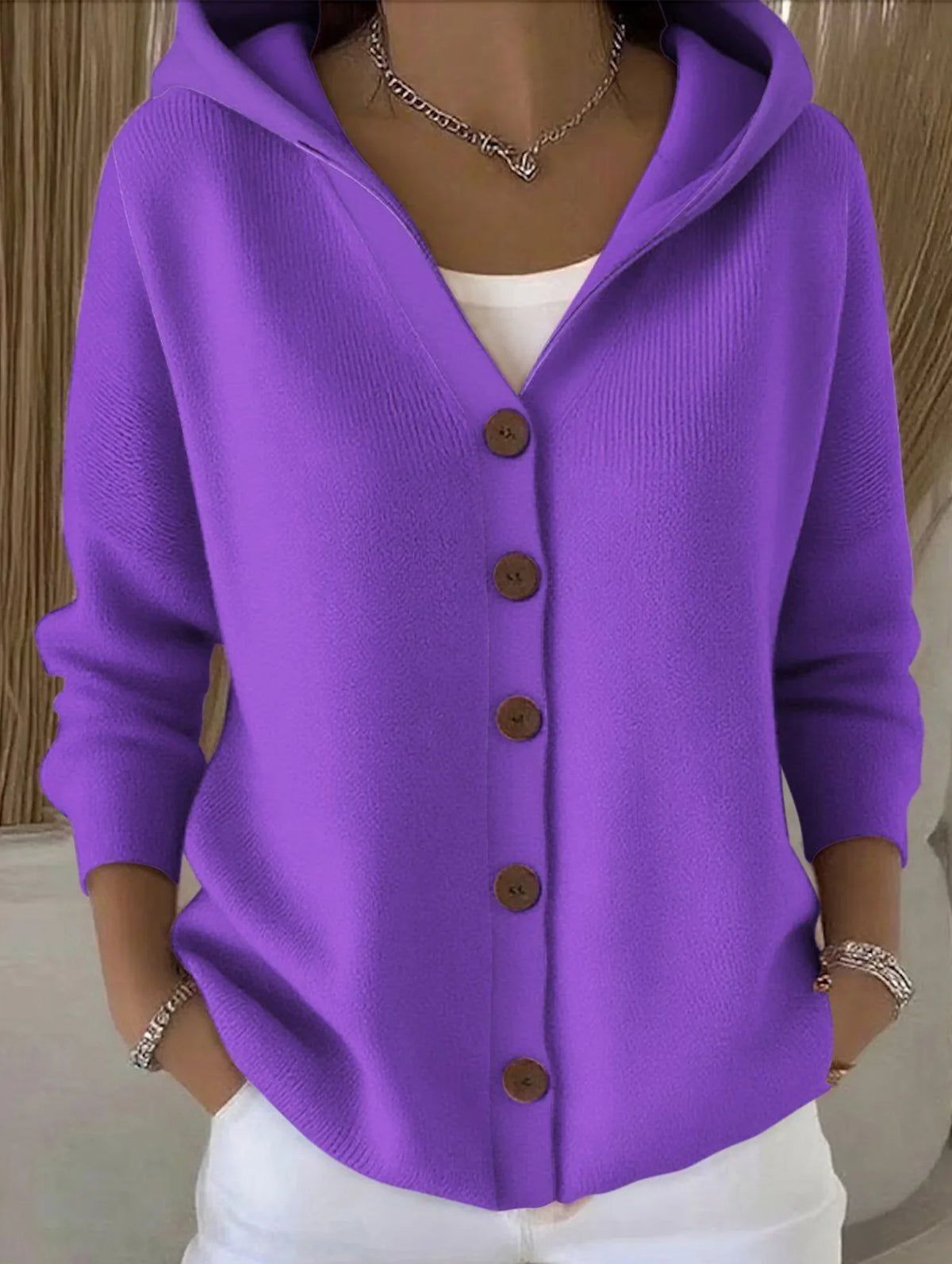 Mary - Elegant Button Hooded Cardigan