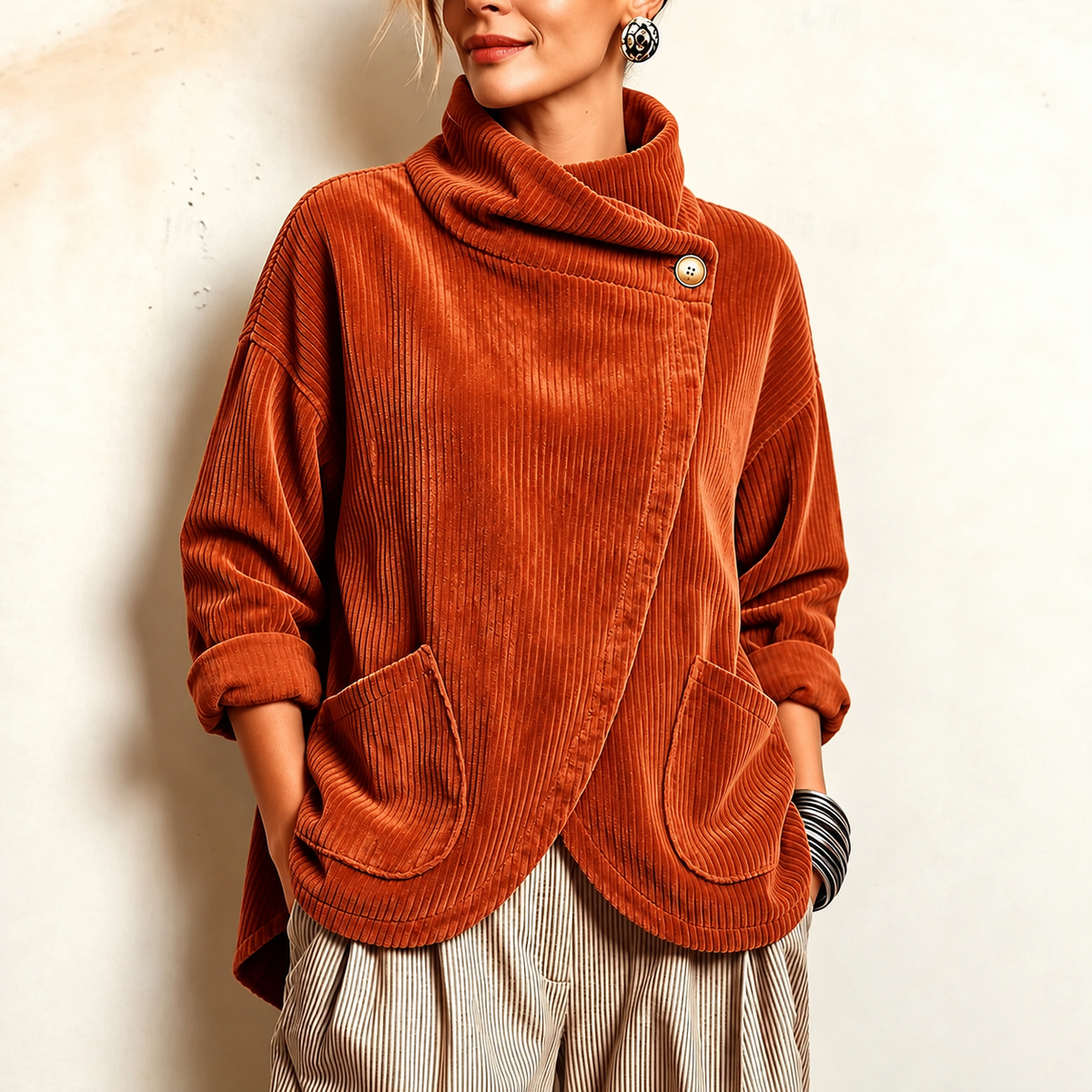 Darla - Corduroy High-Neck Wrap Top