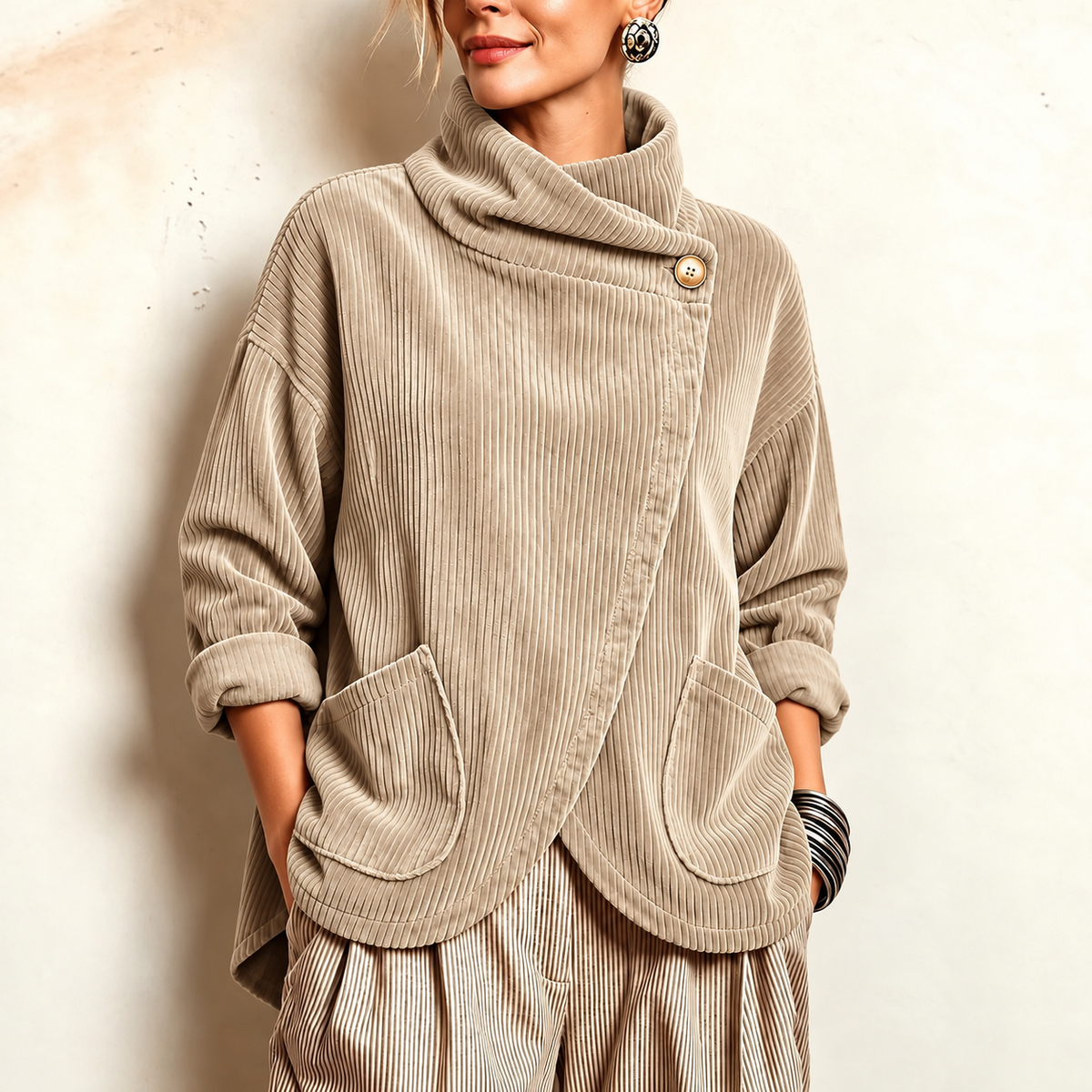 Darla - Corduroy High-Neck Wrap Top