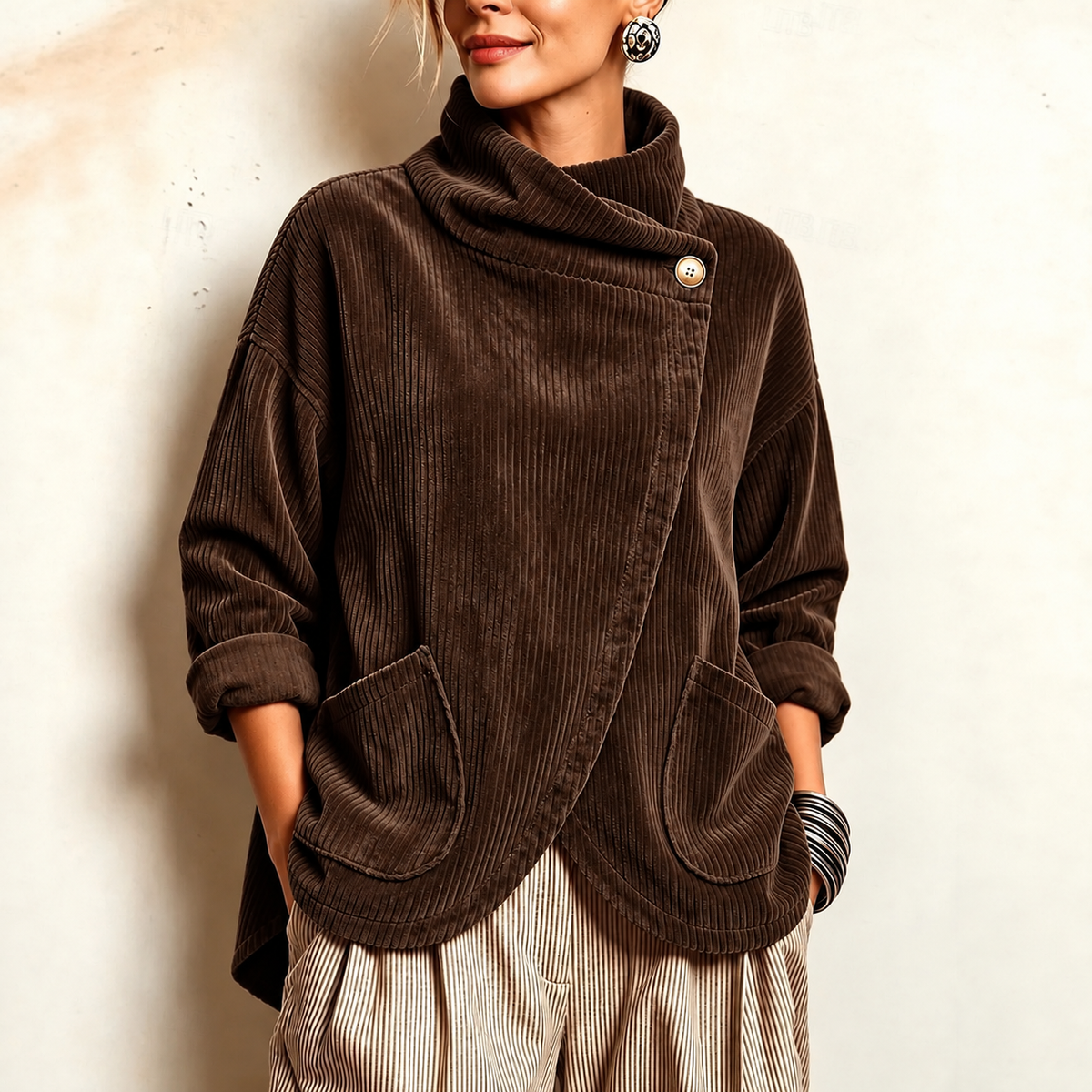 Darla - Corduroy High-Neck Wrap Top