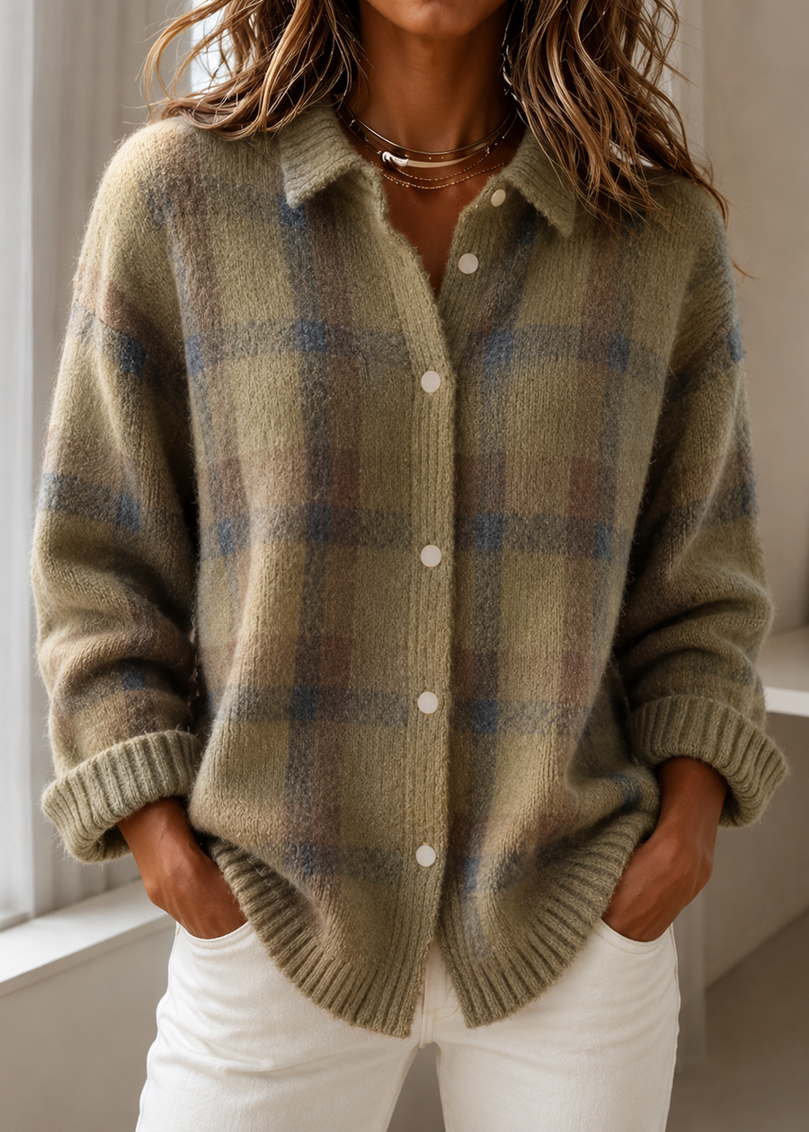 Iris | Women's Plaid Open-Front Knit Cardigan