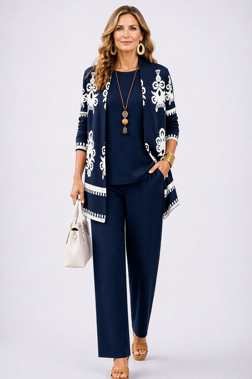 Rosanne - Three-Piece Cardigan, Top and Wide-Leg Pants Set
