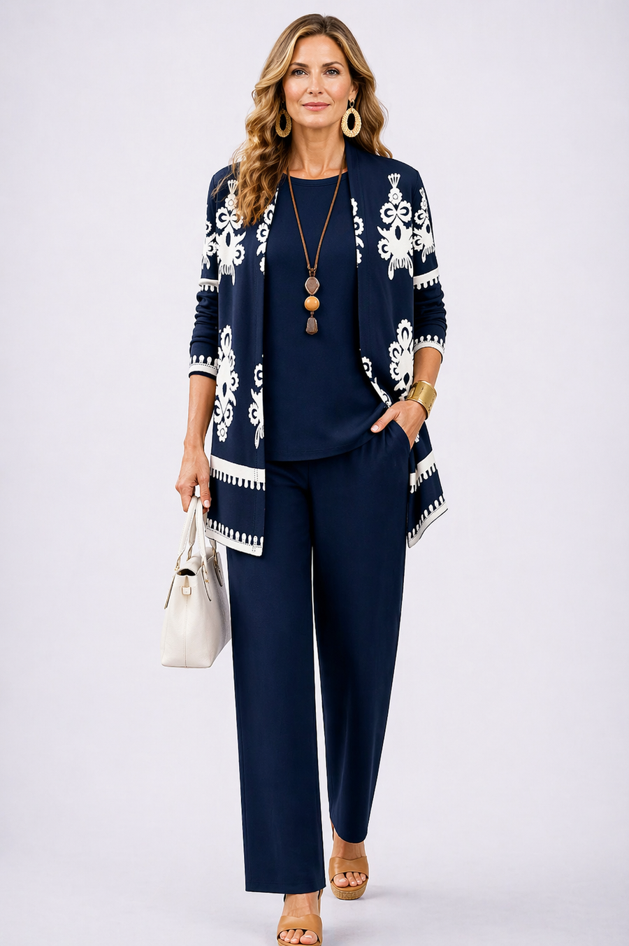 Rosanne - Three-Piece Cardigan, Top and Wide-Leg Pants Set