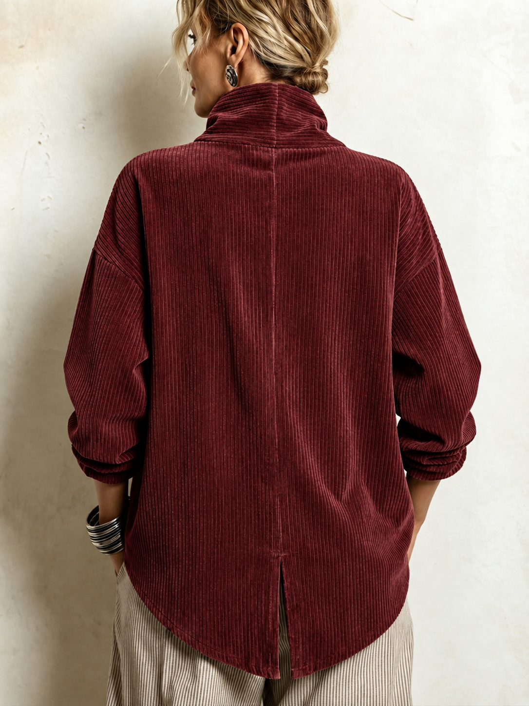 Avery | Women's Wrap Collar Corduroy Button-Up Top