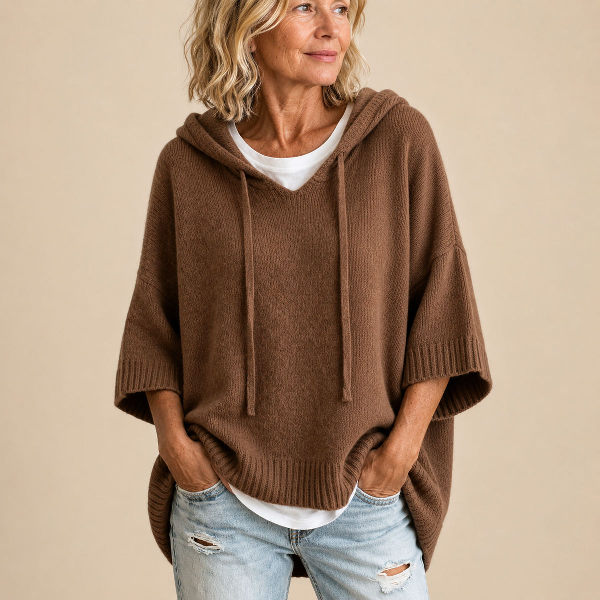 Evelyn - Hooded Knit Poncho
