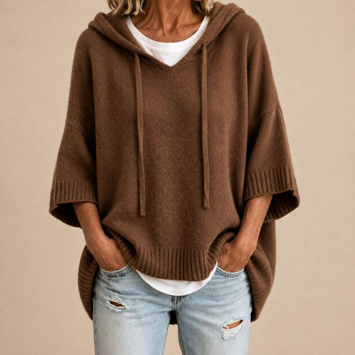 Evelyn - Hooded Knit Poncho