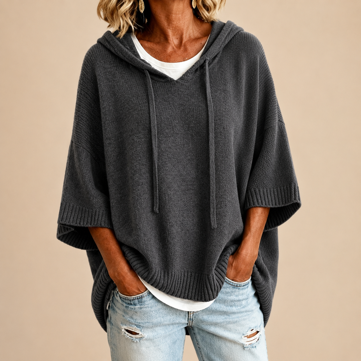 Evelyn - Hooded Knit Poncho
