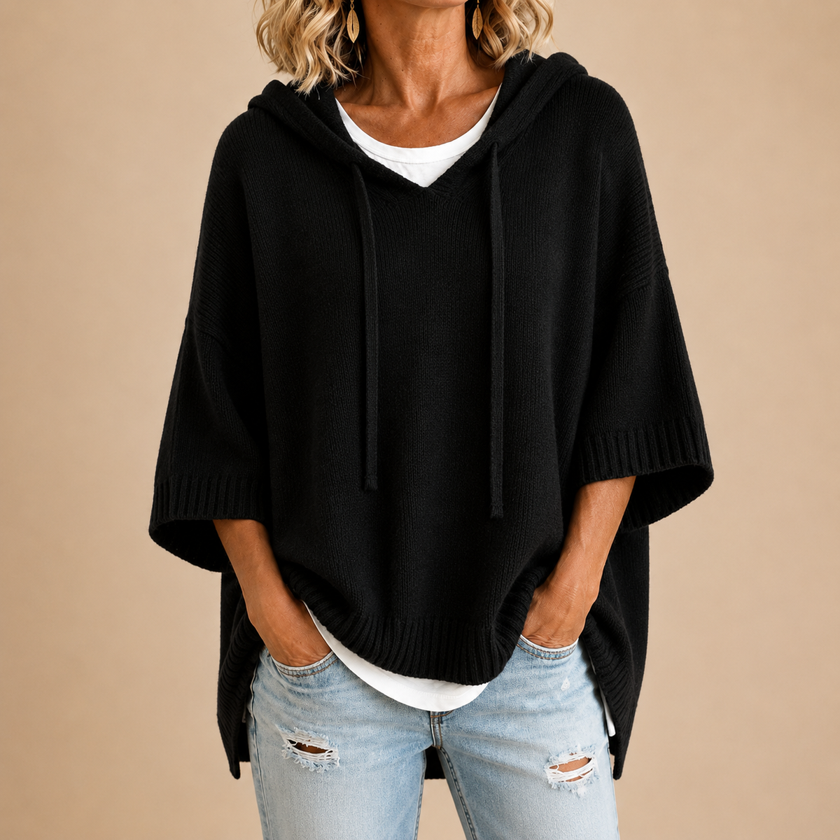 Evelyn - Hooded Knit Poncho