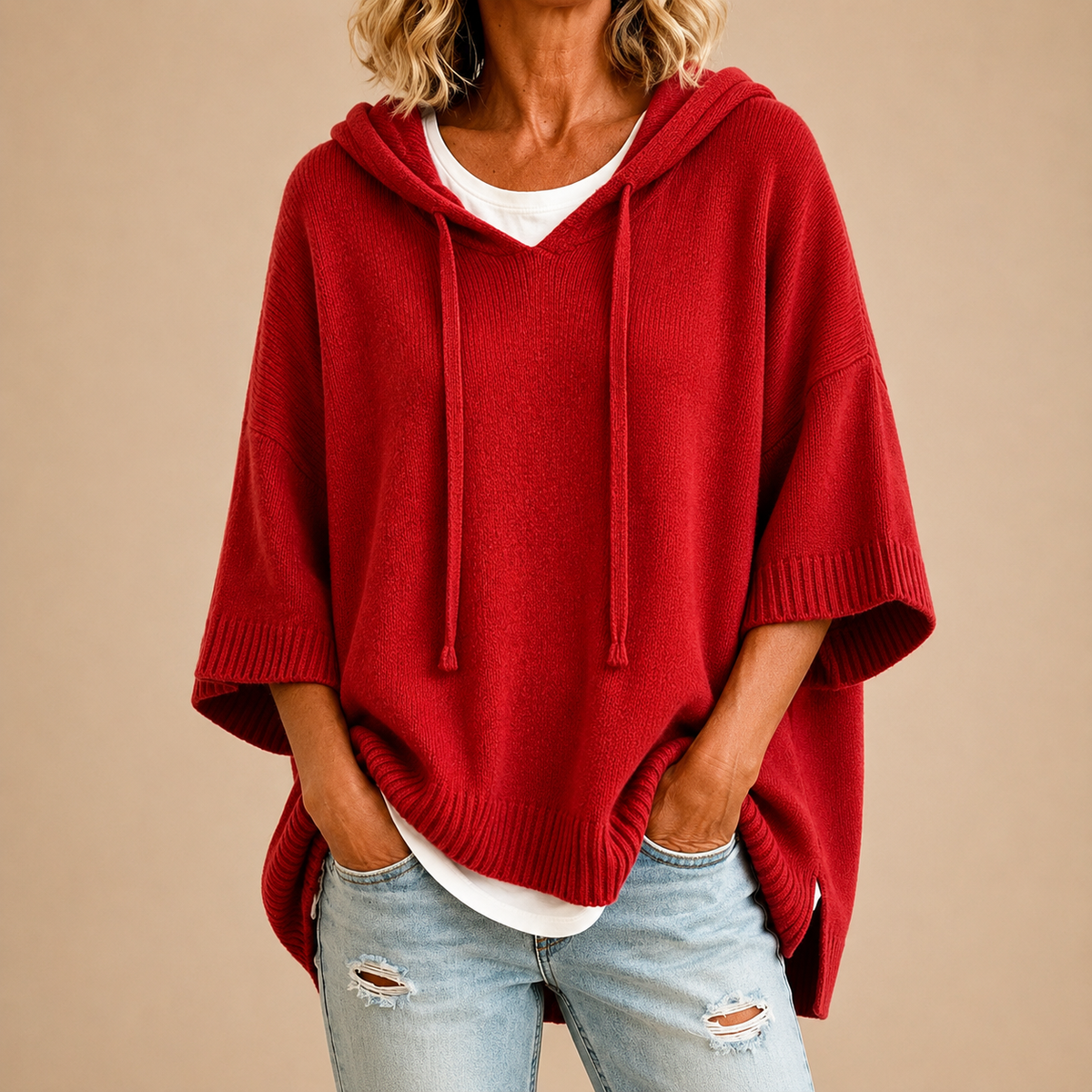 Evelyn - Hooded Knit Poncho