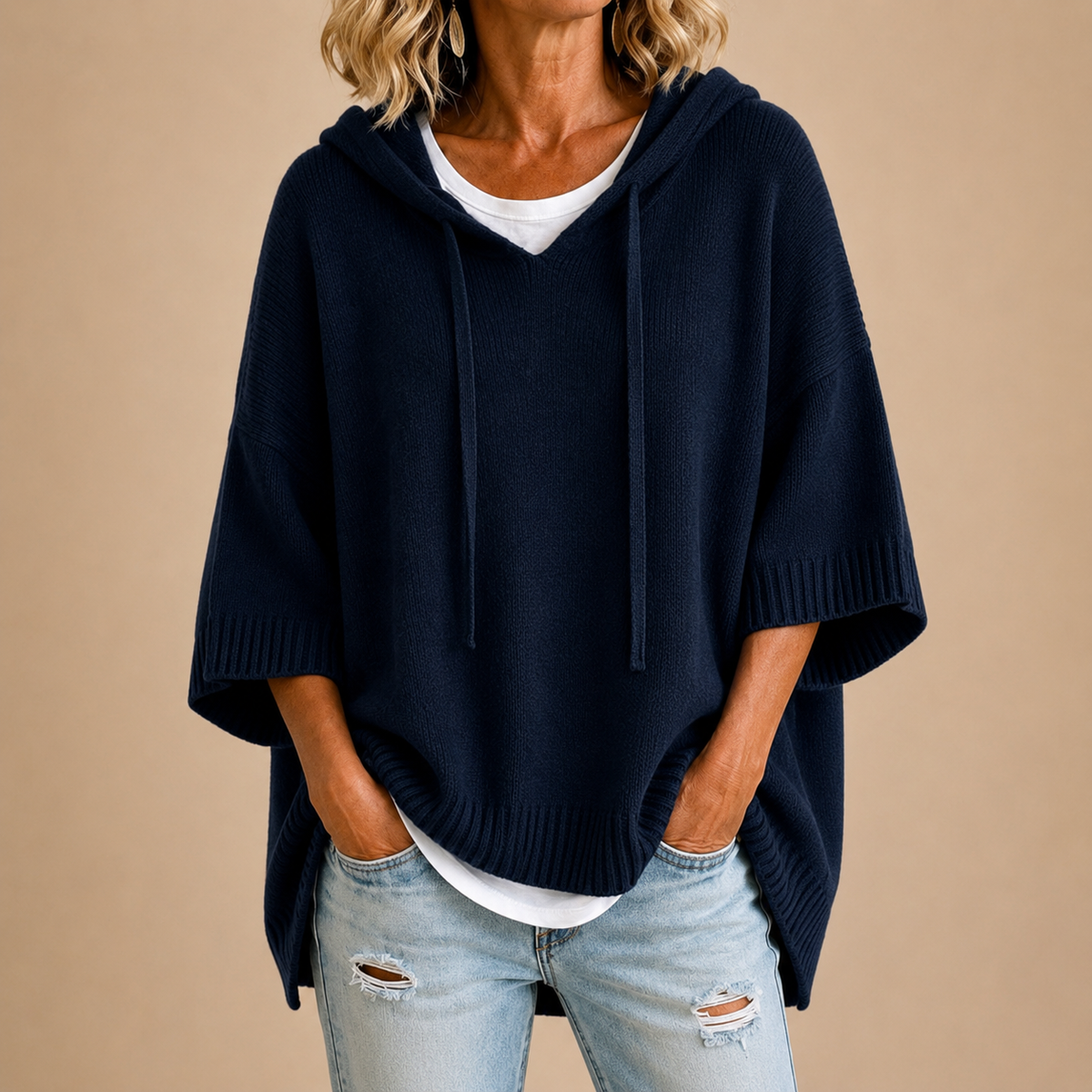 Evelyn - Hooded Knit Poncho