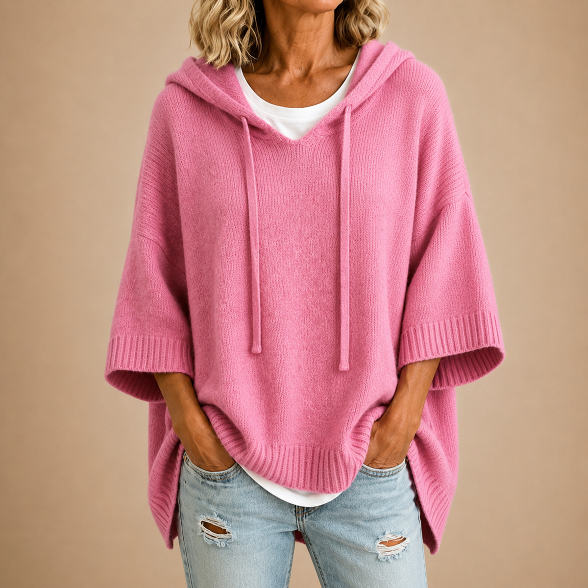 Evelyn - Hooded Knit Poncho