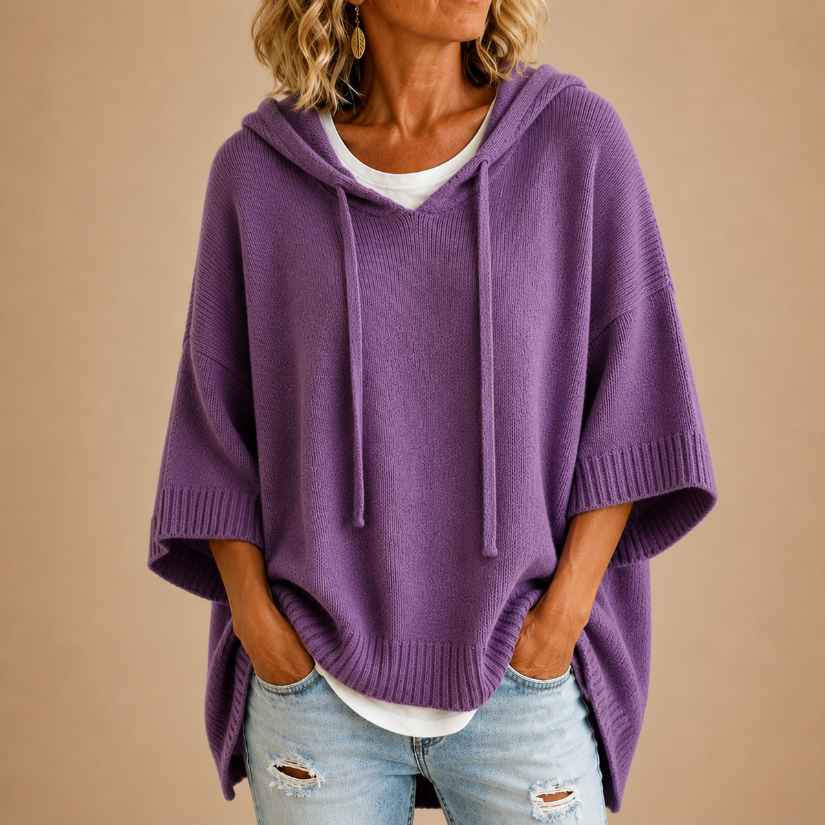 Evelyn - Hooded Knit Poncho