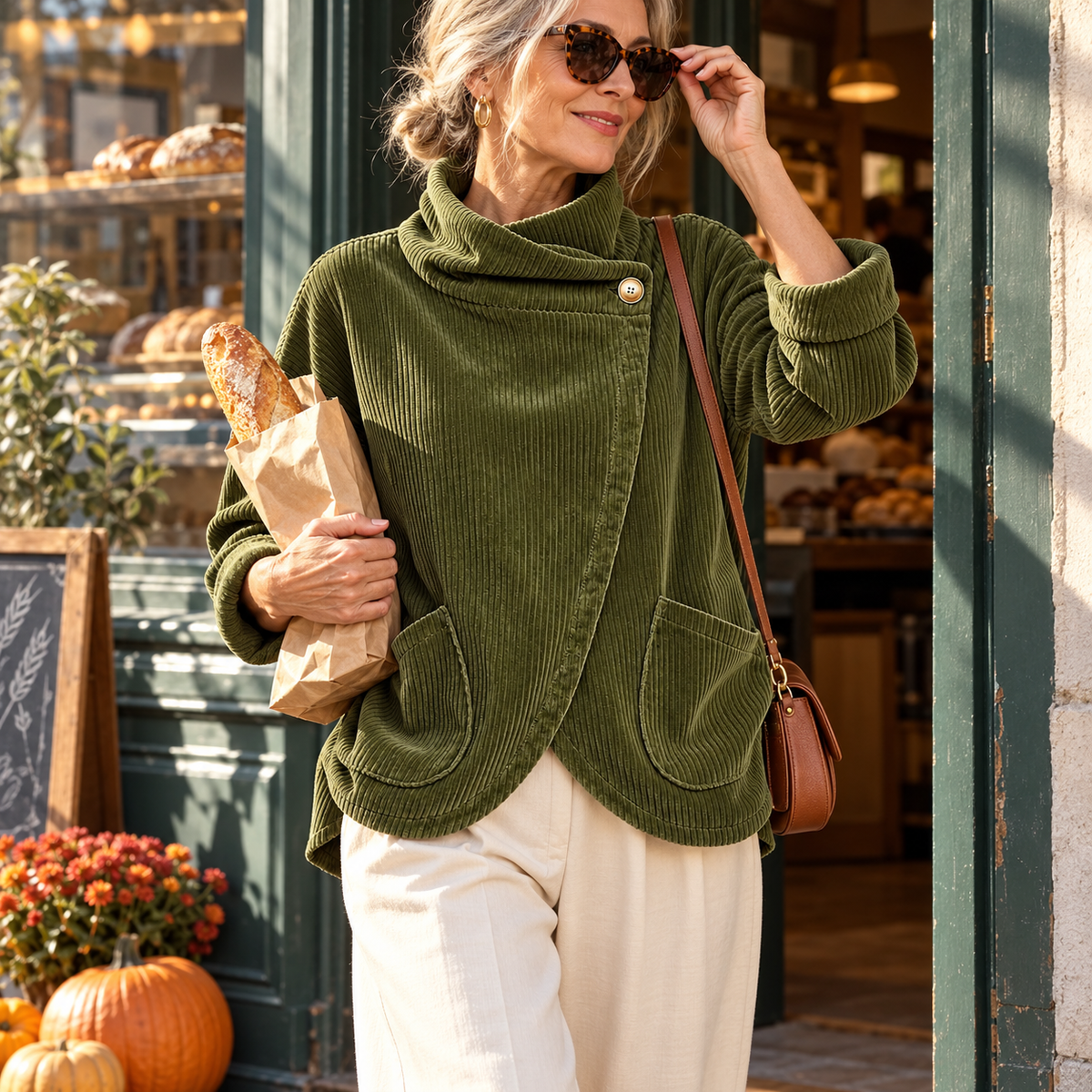 Darla - Corduroy High-Neck Wrap Top