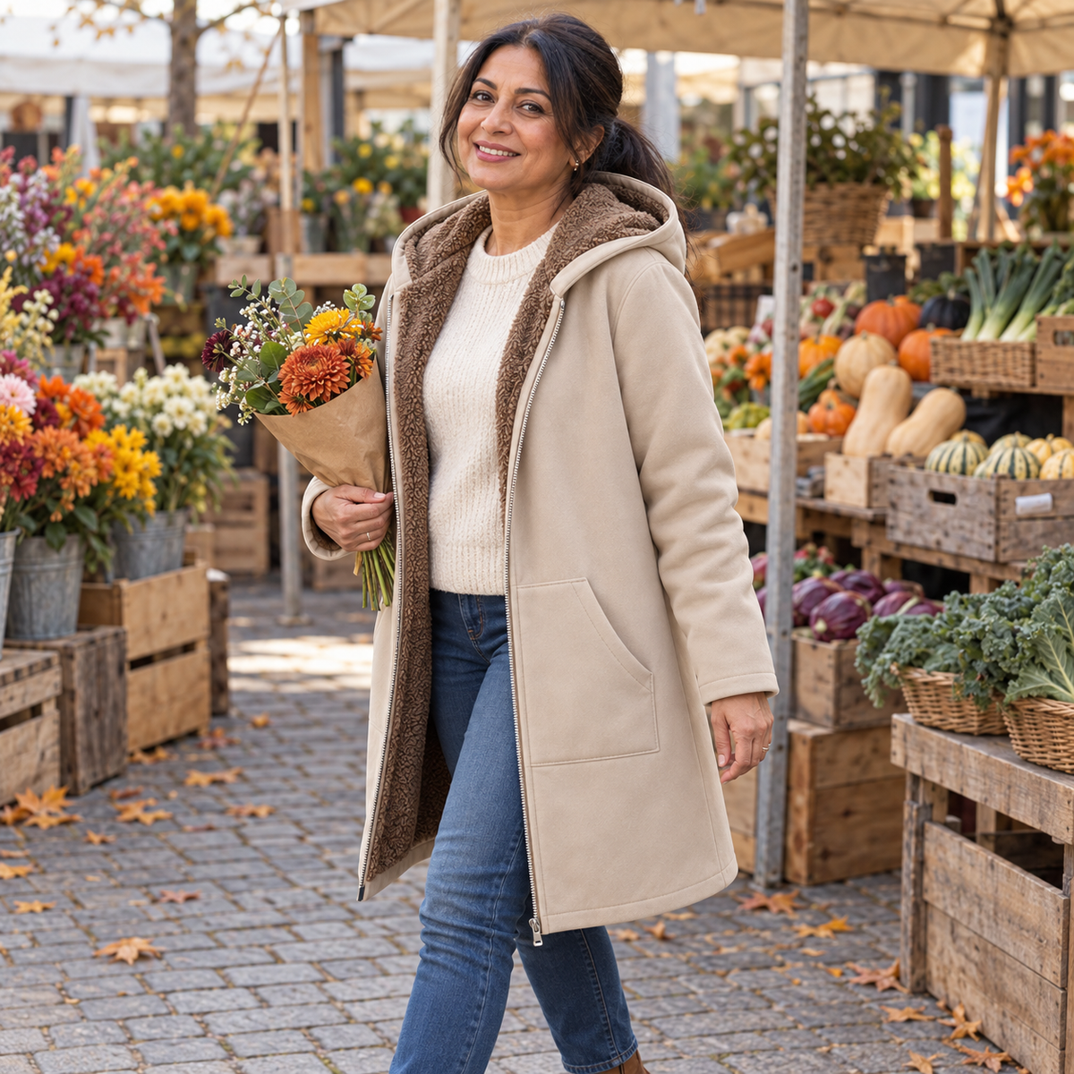 Evelyn - Cozy Sherpa-Lined Hooded Coat
