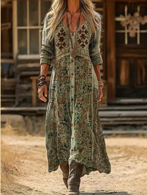 Shelby - Vintage Botanical Maxi Dress