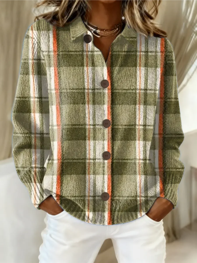 Elaine - Olive Plaid Button Cardigan