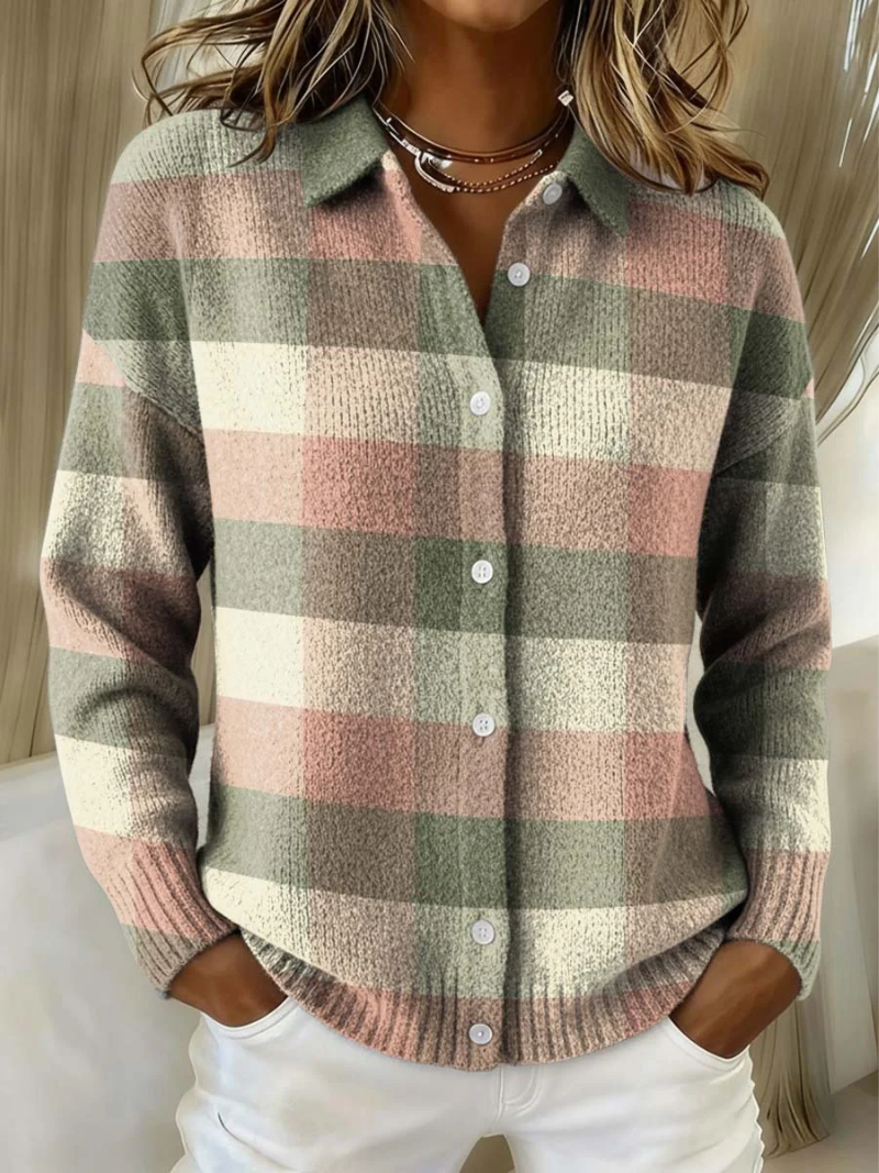 Leslie - Pastel Plaid Knit Cardigan