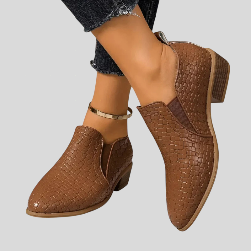 Tamsin - Braided Block Heel Slip-On Ankle Boots