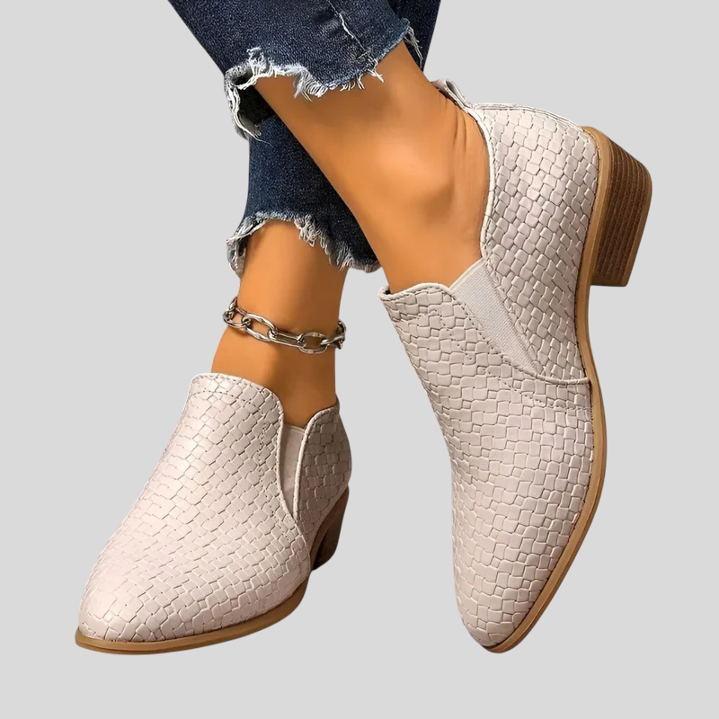 Tamsin - Braided Block Heel Slip-On Ankle Boots