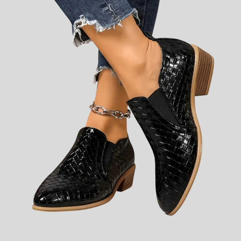 Tamsin - Braided Block Heel Slip-On Ankle Boots