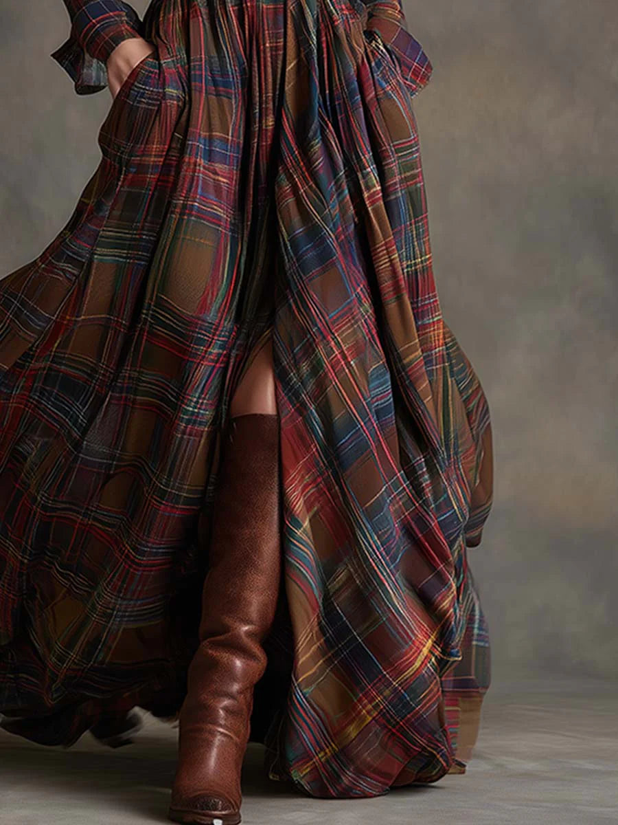 Beatriz - Long Checkered Dress with Belt