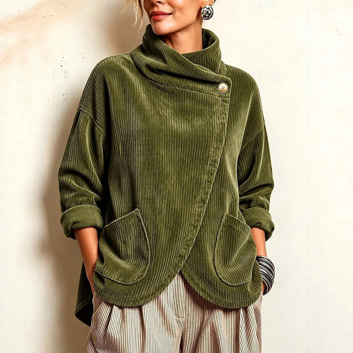 Darla - Corduroy High-Neck Wrap Top