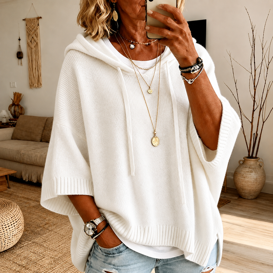 Janice - White Poncho Sweater