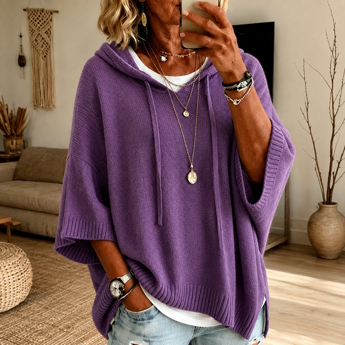 Elodie - Purple Poncho Sweater