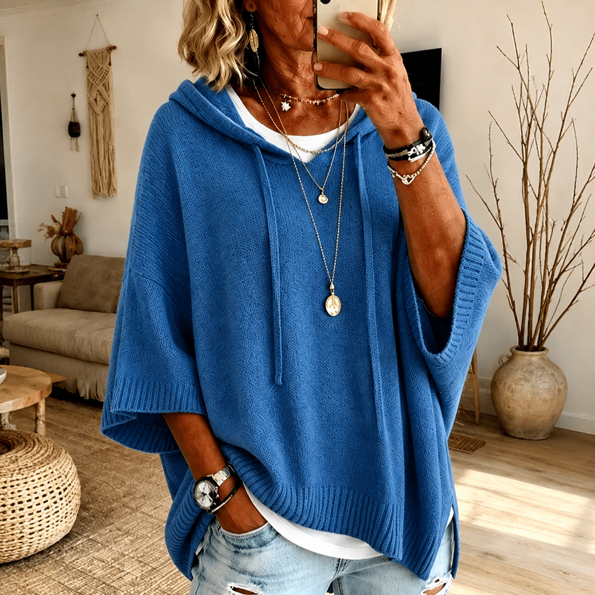 Amelie - Blue Poncho Sweater