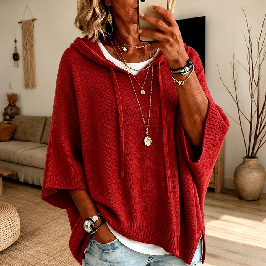 Colleen - Red Poncho Sweater