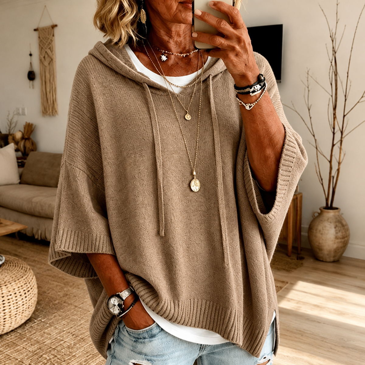 Manon - Taupe Poncho Sweater