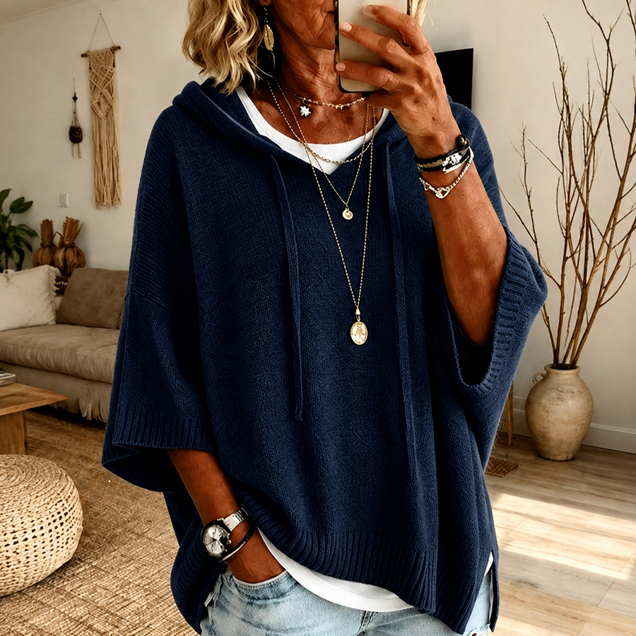 Melinda - Navy Blue Poncho Sweater