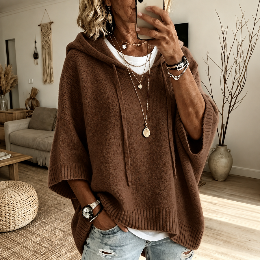 Louise - Brown Poncho Sweater